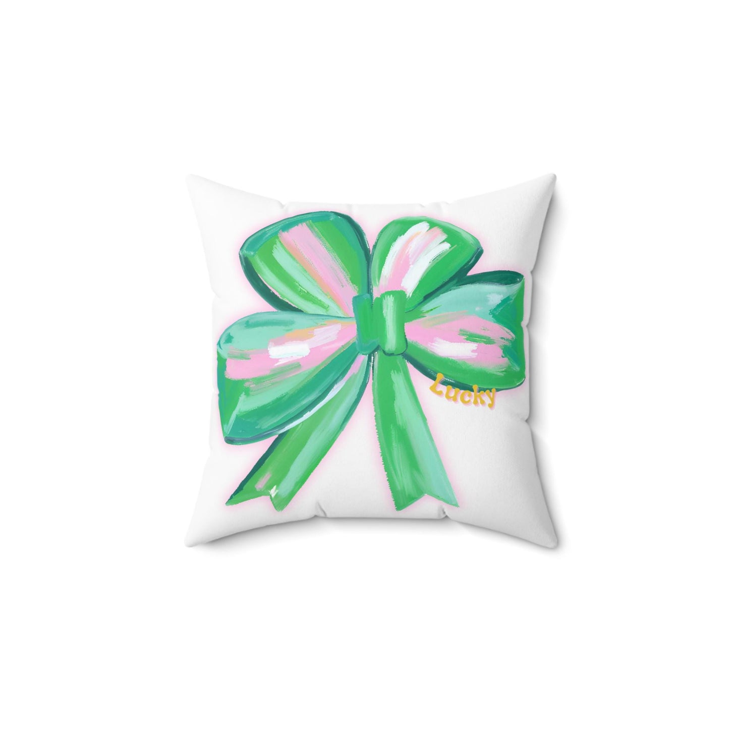 Lucky Bow Shamrock -Themed Square Pillow, Cozy Decor, Gift Idea for Birthdays, Home Accents, Holiday Celebrations