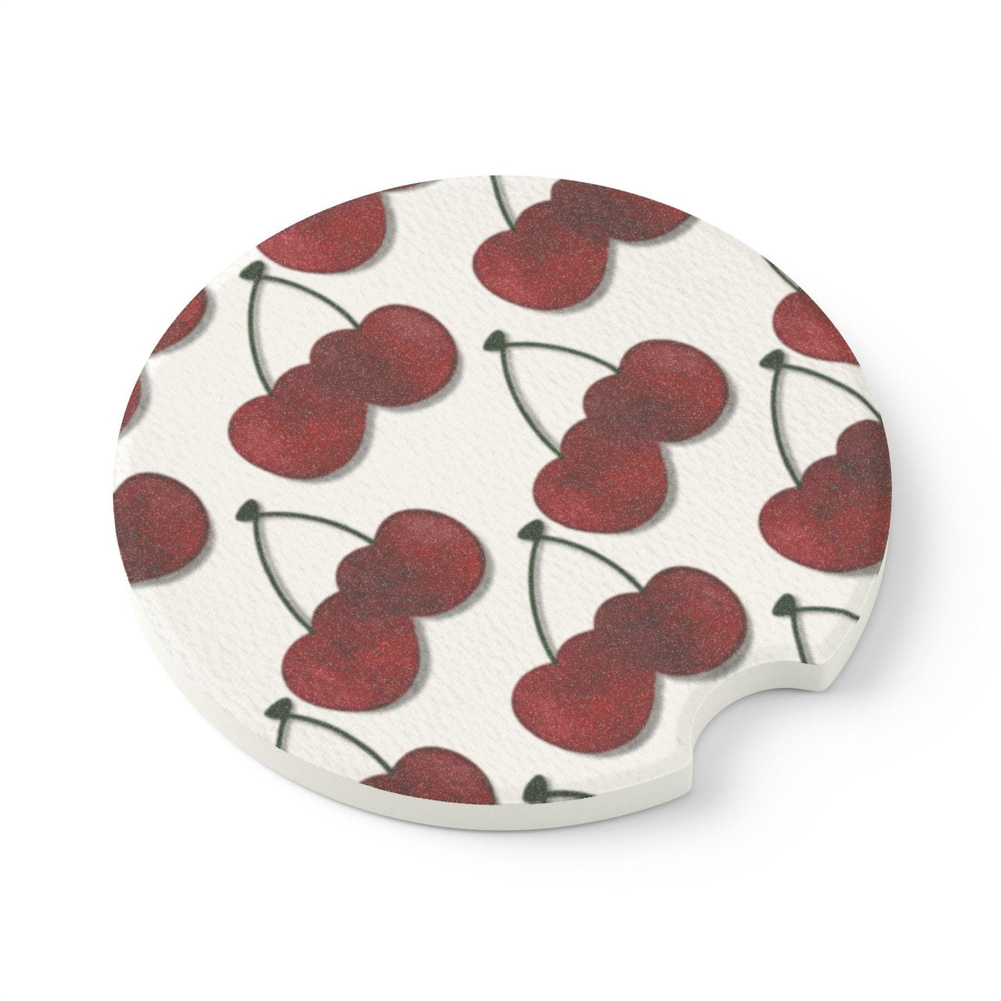 Cherry Pattern Soapstone Car Coaster | Cute Car Accessory, Gift for Drivers, Summer Decor, Automotive Charm, Eco-Friendly Car Gift