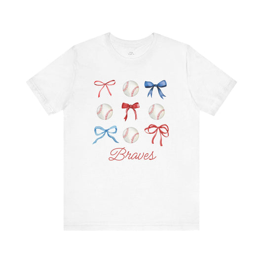 Baseball Bow Graphic Tee, Cute Sports Shirt for Fans, Perfect as Gift for Softball Players, Ideal for Birthdays and Game Days