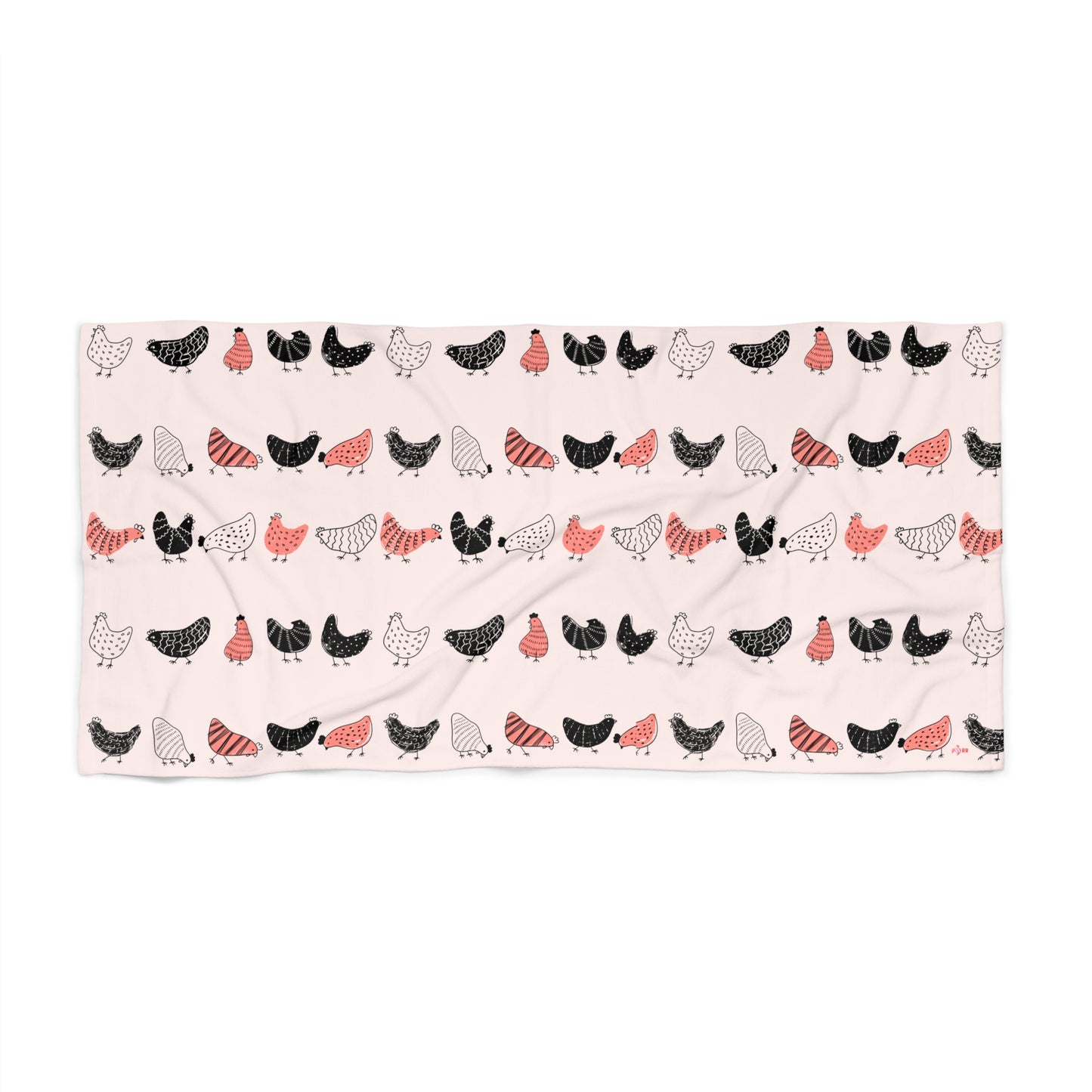 Roost & Ruffle Charming Chicken Pattern Beach Towel | Fun and Quirky Towel for Beach Trips, Pool Days, Picnics, Gifts for Farmers