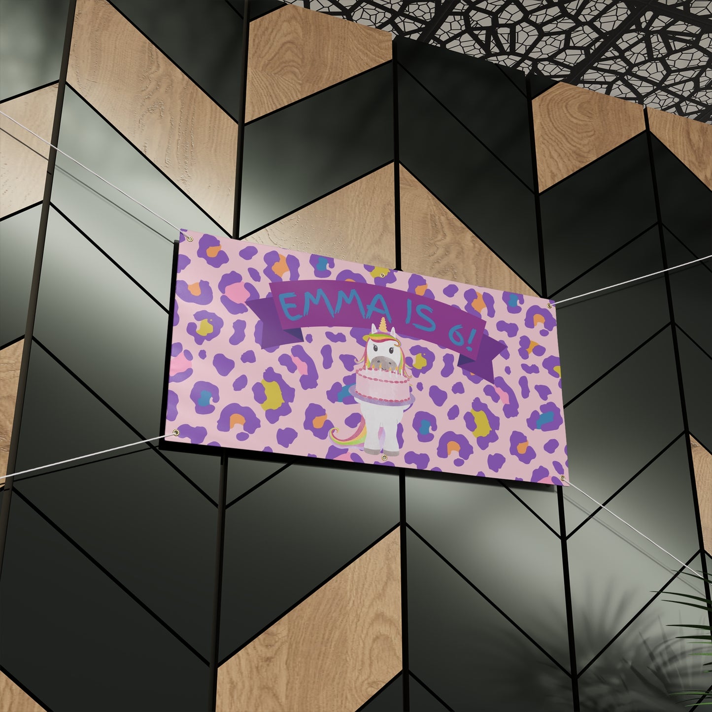 Unicorn Birthday Banner Matte Banner | Personalized Purple Leopard Print