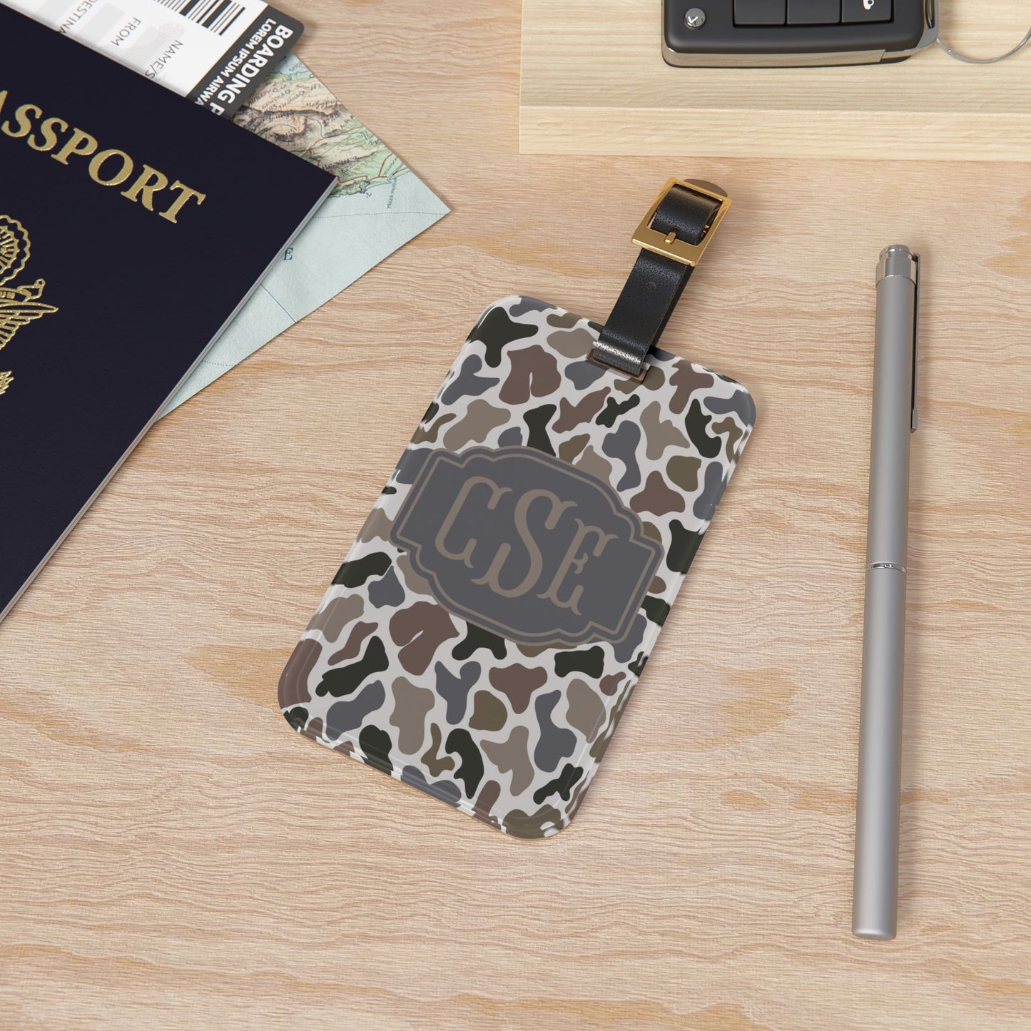 Monogrammed Camouflage Luggage Tag | Personalized Initials Travel Tag I Stocking Stuffers for Men