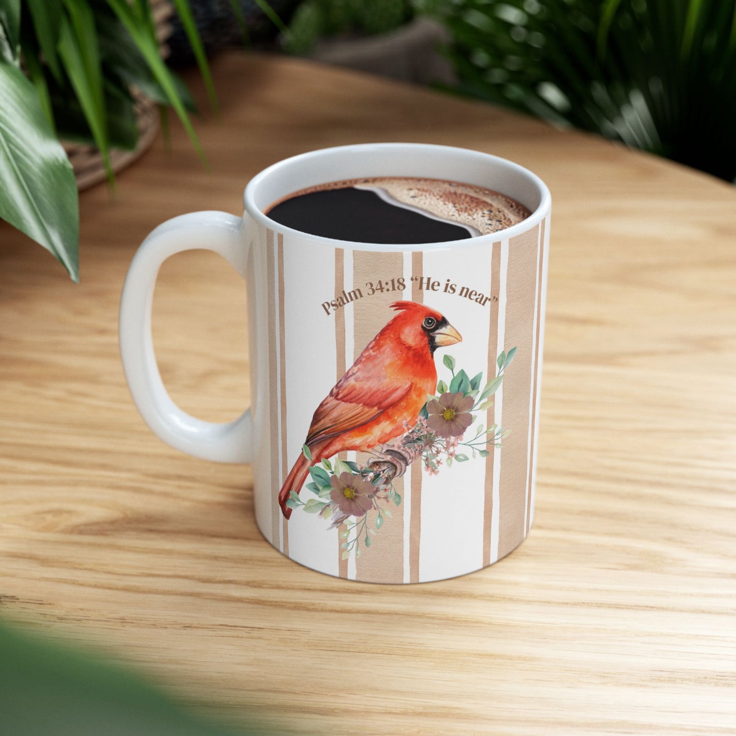 He is Near Psalm 34:18 Cardinal Reminder - Ceramic Christian Mug
