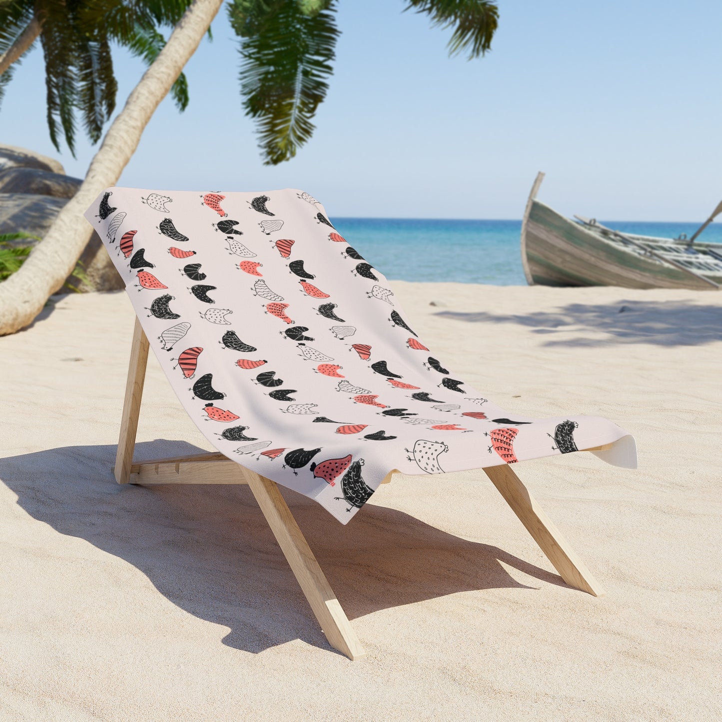 Roost & Ruffle Charming Chicken Pattern Beach Towel | Fun and Quirky Towel for Beach Trips, Pool Days, Picnics, Gifts for Farmers