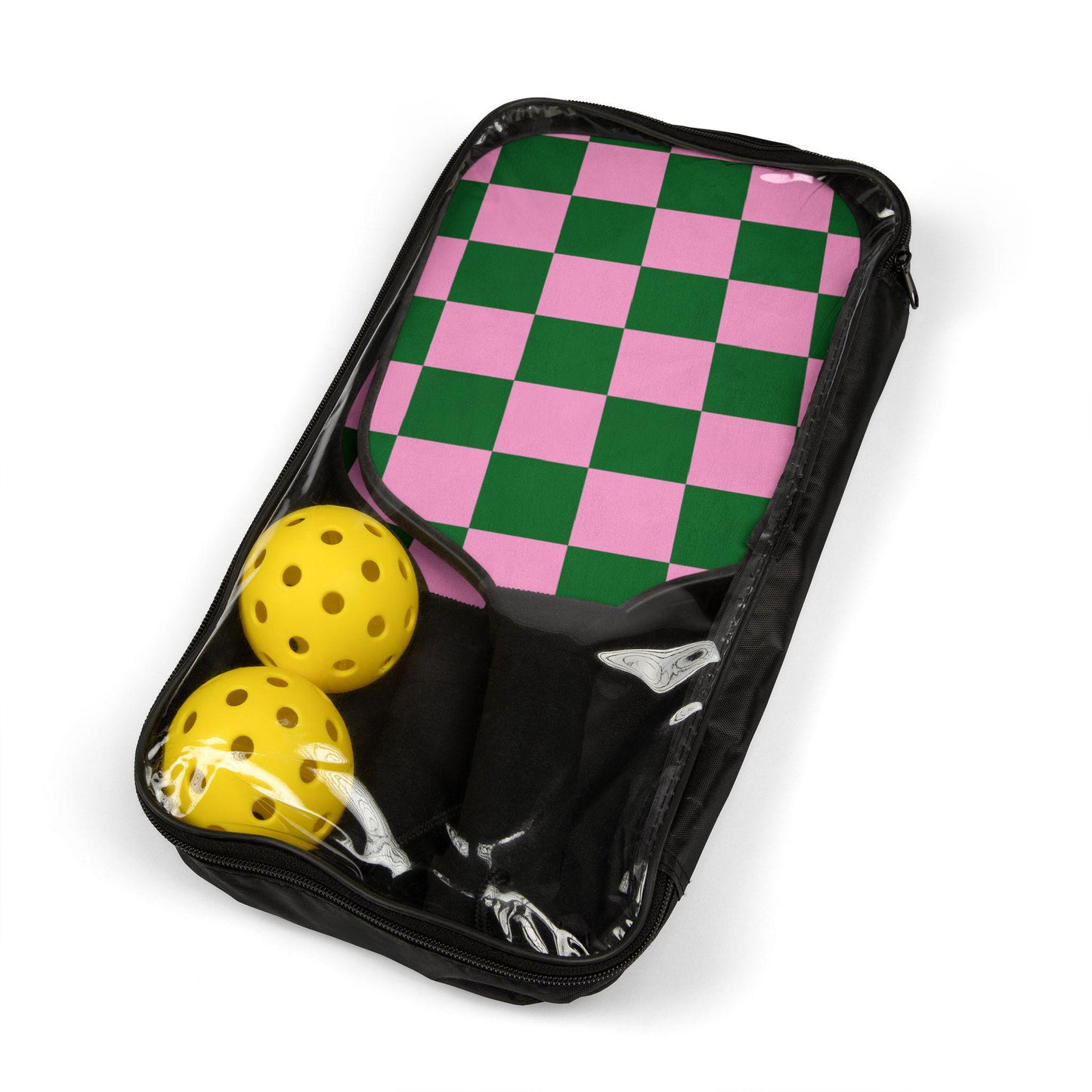 Pickleball Paddle Set - Fun Green and Pink Checkered Design for Pickleball Lovers, Sports Gifts, Active Lifestyle, Summer Fun