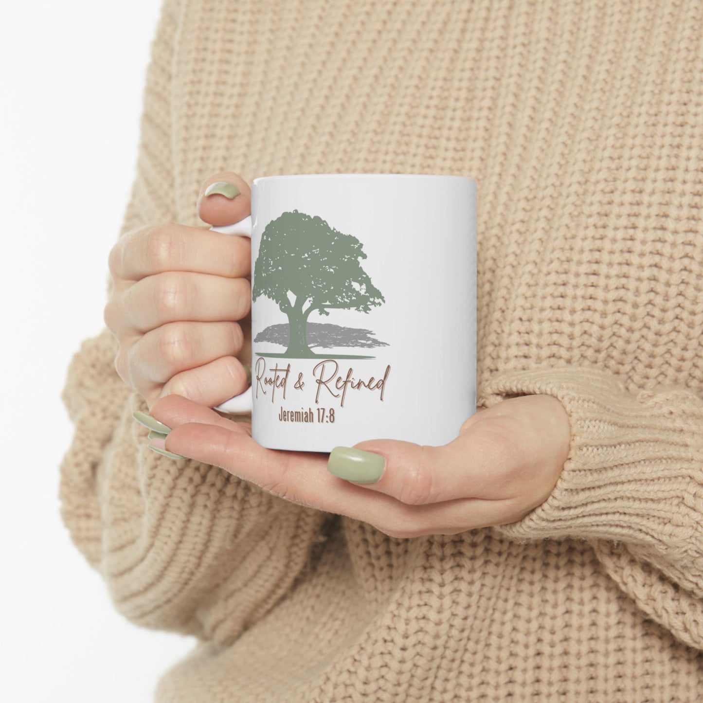 Rooted & Refined - Jeremiah 17:8 Rustic Tree Ceramic Mug - 11oz & 15oz - Perfect for Nature Lovers & Cozy Mornings