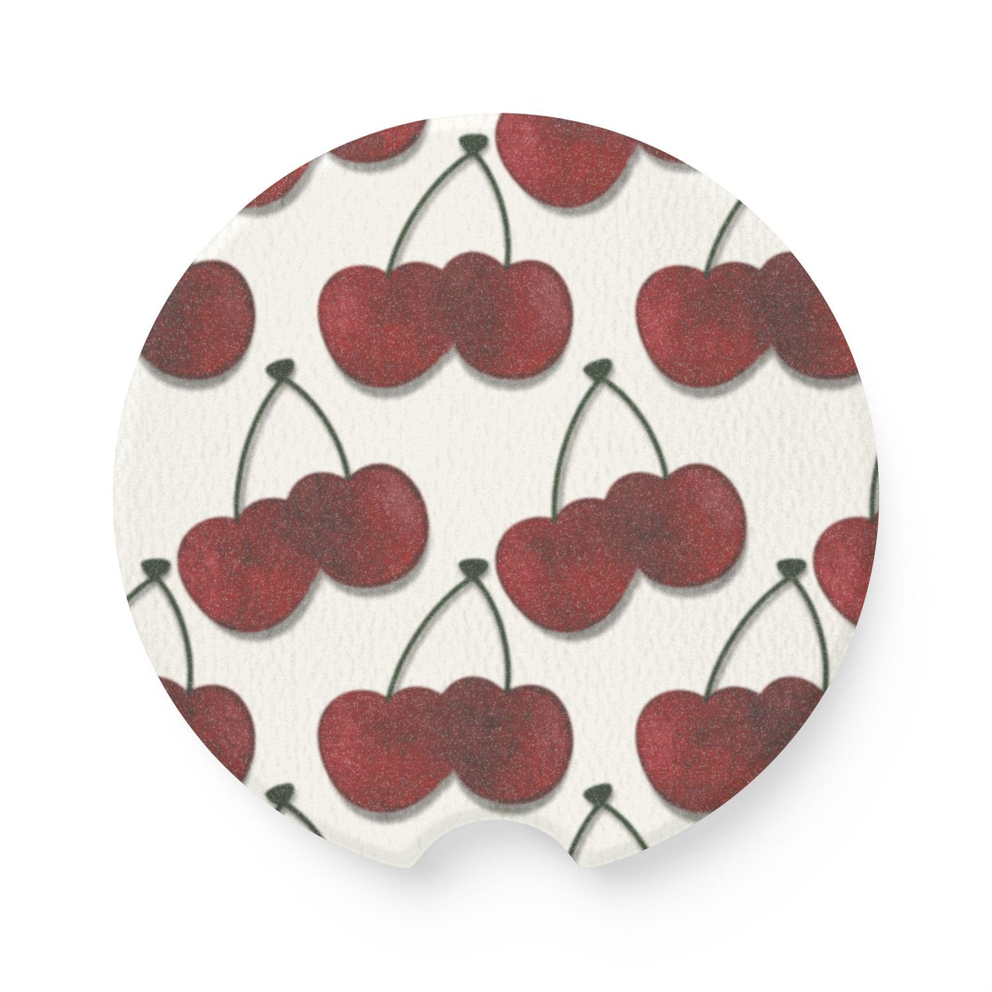 Cherry Pattern Soapstone Car Coaster | Cute Car Accessory, Gift for Drivers, Summer Decor, Automotive Charm, Eco-Friendly Car Gift