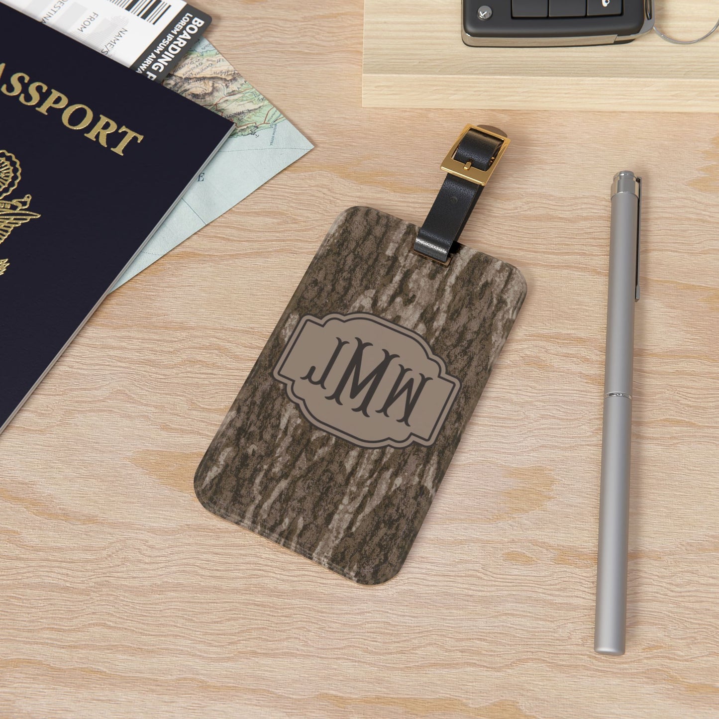 Monogrammed Bottomland Camouflage Luggage Tag | Personalized Initials Travel Tag I Stocking Stuffers for Men