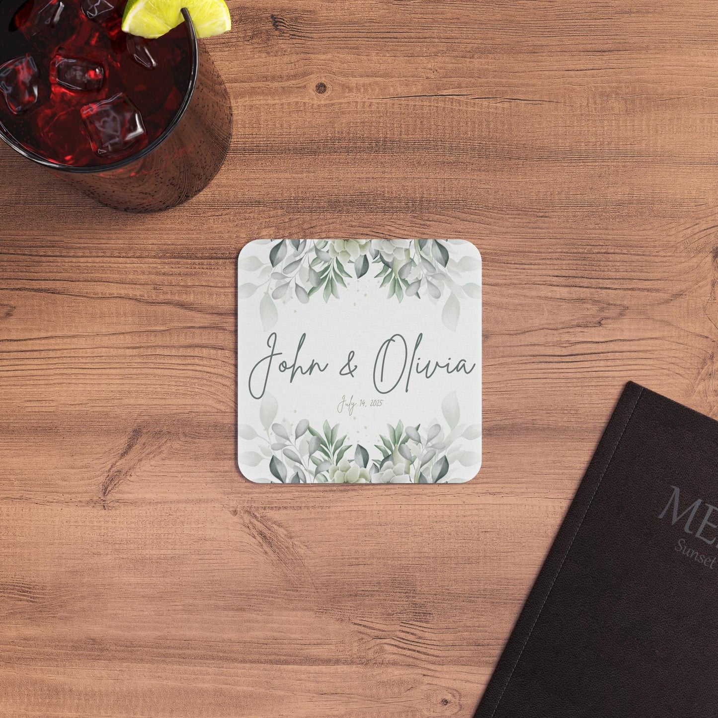 Elegant Personalized Coasters for Weddings and Home, Custom Name & Date Coaster Set, Bridal Shower Gift, Wedding Shower, Wedding Favors