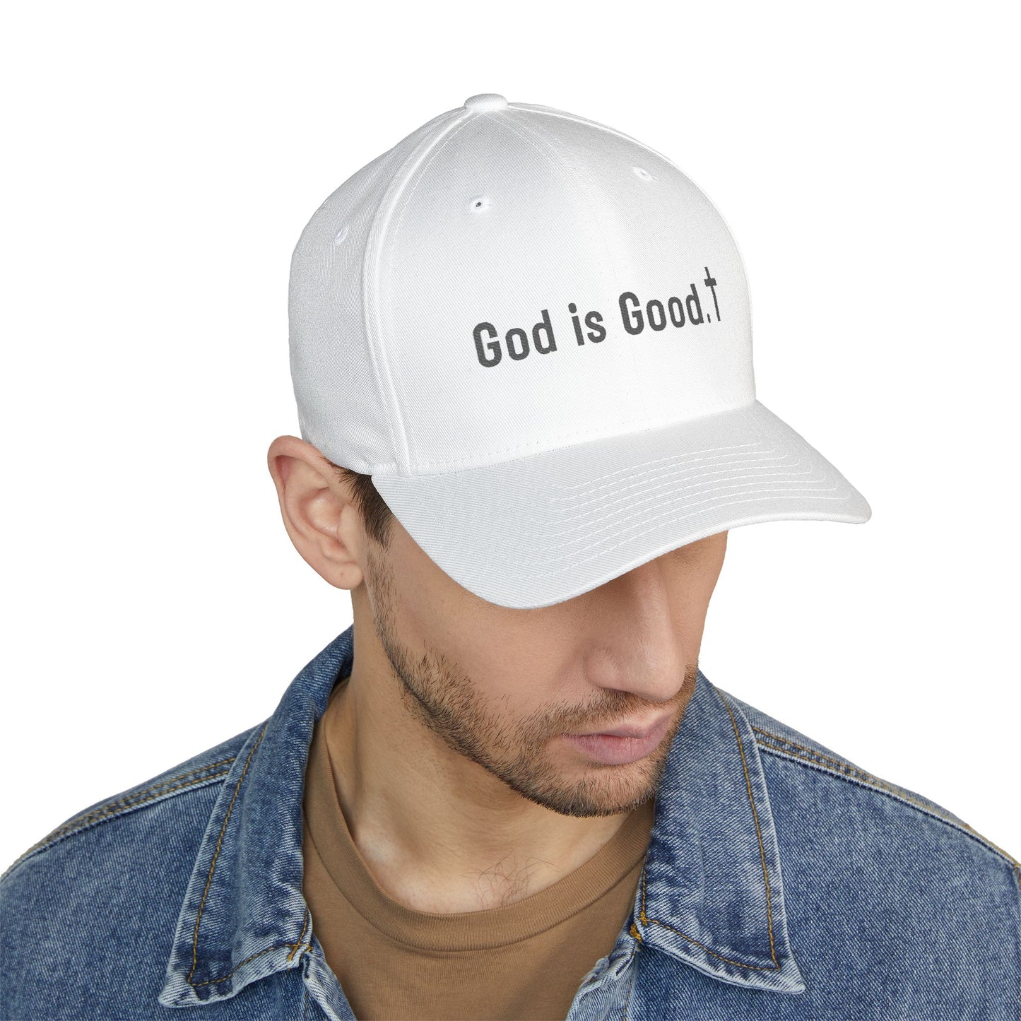 Embroidered Cap - "God is Good" White Baseball Hat