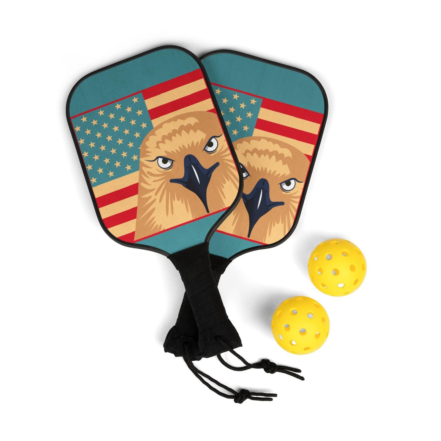 Patriotic Pickleball Paddle Set - Sports Gear for Pickleball Lovers, Fun Activity Kit, USA Flag Design, Gifts for Players, Summer Sports