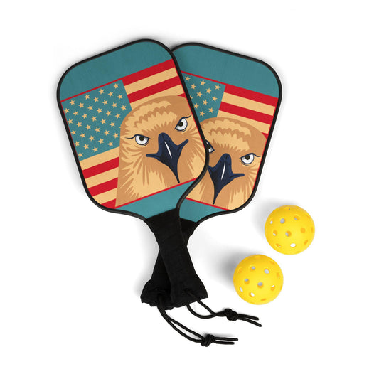 Patriotic Pickleball Paddle Set - Sports Gear for Pickleball Lovers, Fun Activity Kit, USA Flag Design, Gifts for Players, Summer Sports