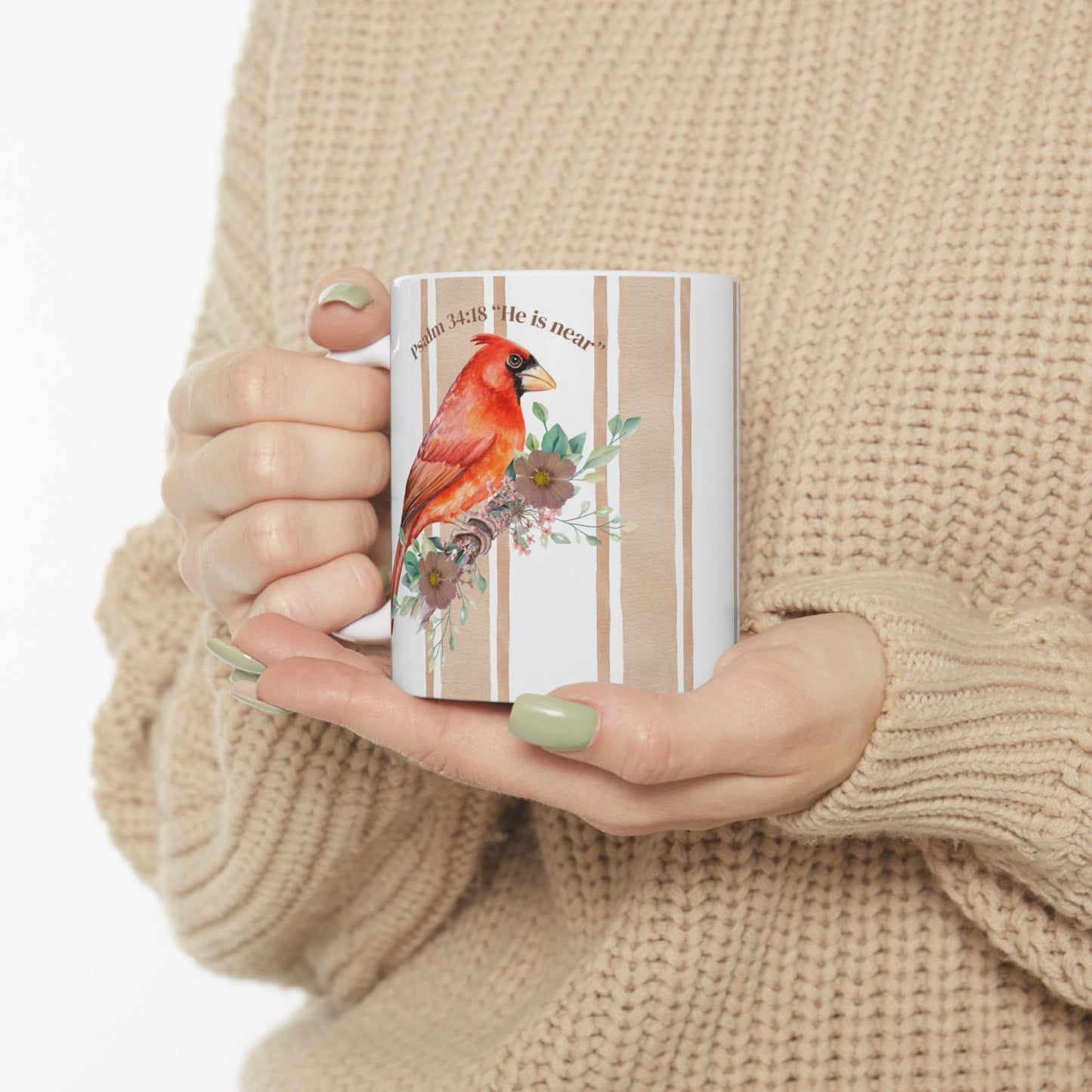 He is Near Psalm 34:18 Cardinal Reminder - Ceramic Christian Mug