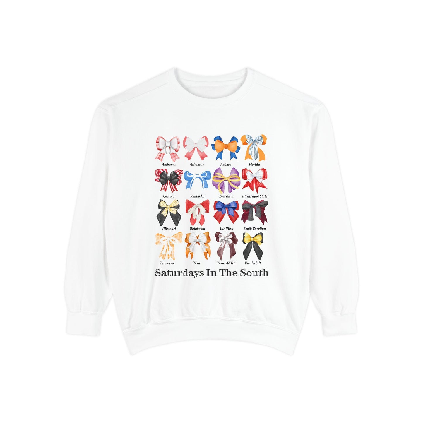 Saturdays in the South FOOTBALL SEC Bows Unisex Comfort Colors Sweatshirt