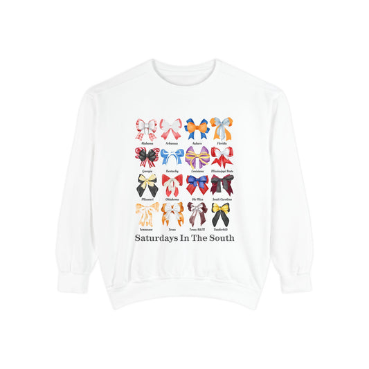 Saturdays in the South FOOTBALL SEC Bows Unisex Comfort Colors Sweatshirt