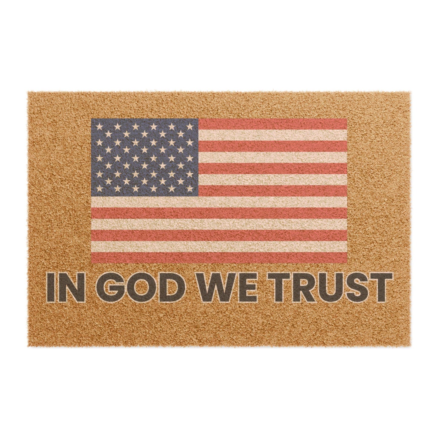 USA Patriotic Doormat, Welcome Mat with American Flag, In God We Trust Door Mat, Home Decor for Patriotic Holidays, Rustic Outdoor Entryway