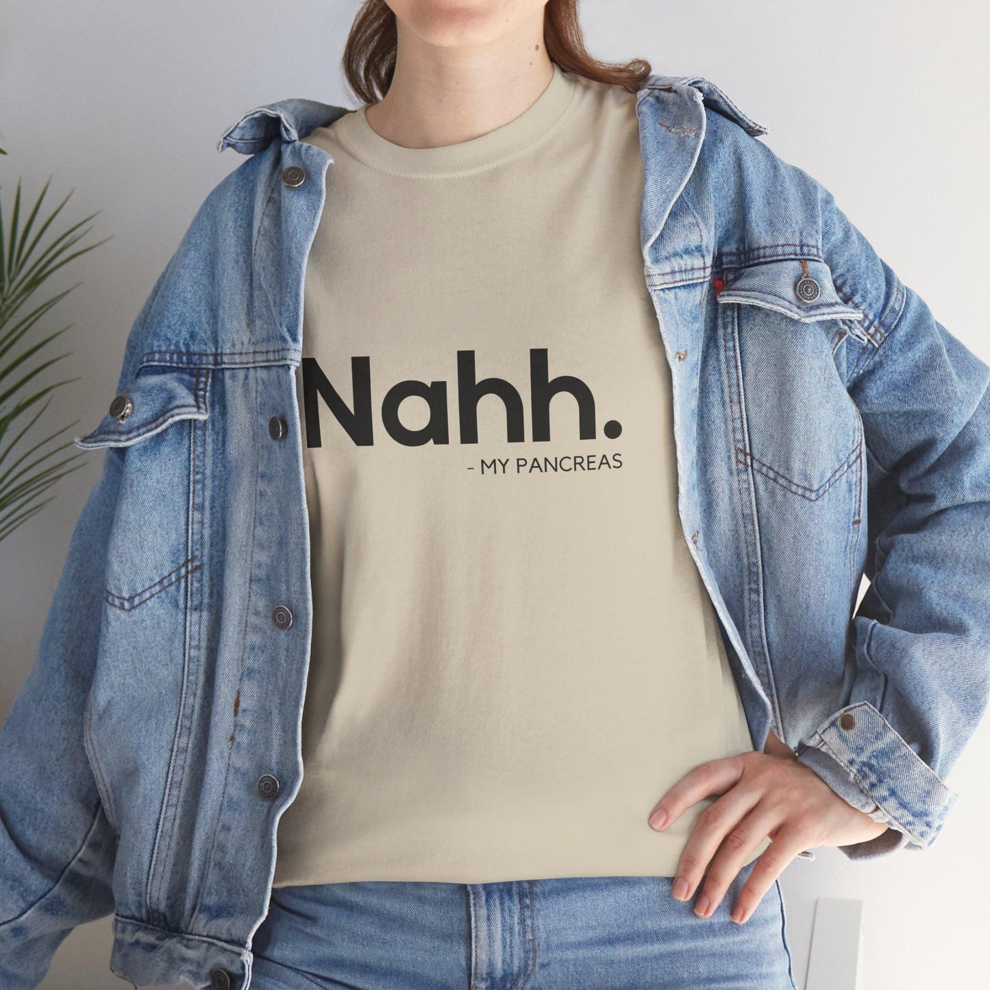 Funny Unisex Heavy Cotton Tee - 'Nahh. My Pancreas' T-Shirt, Gift for Diabetics, Humorous Diabetes Apparel, Casual Outing Tee, Comfortable