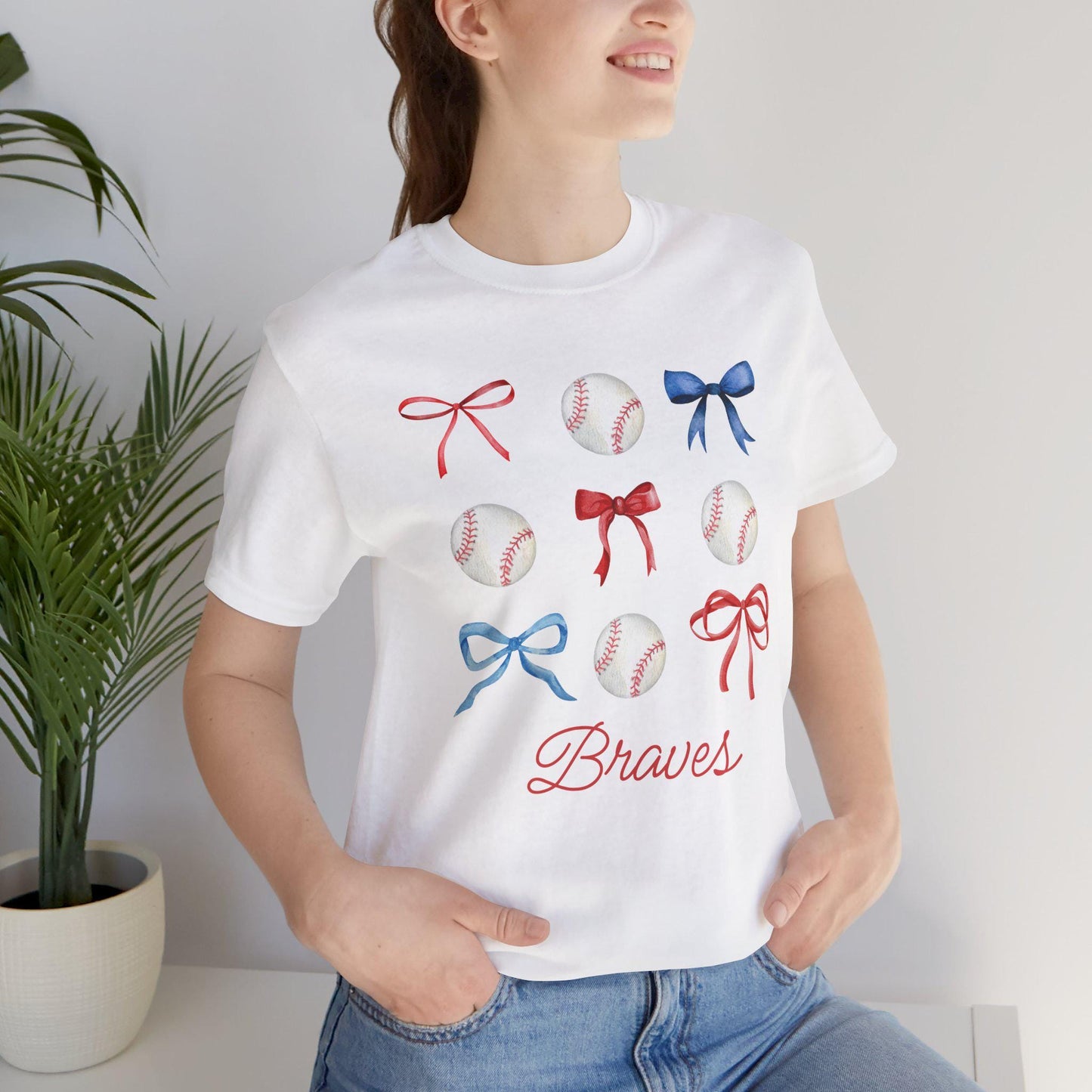 Baseball Bow Graphic Tee, Cute Sports Shirt for Fans, Perfect as Gift for Softball Players, Ideal for Birthdays and Game Days