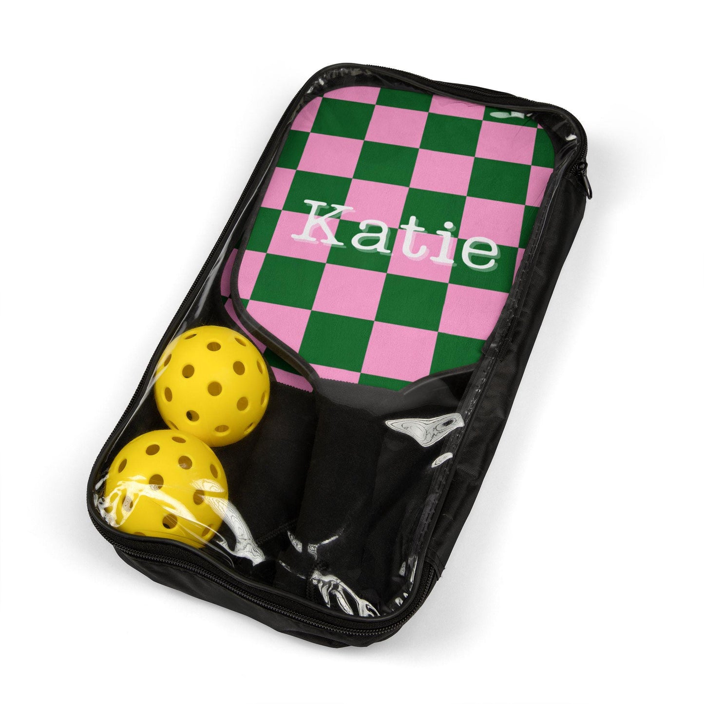 Pickleball Paddle Set - Fun Green and Pink Checkered Design for Pickleball Lovers, Sports Gifts, Active Lifestyle, Summer Fun