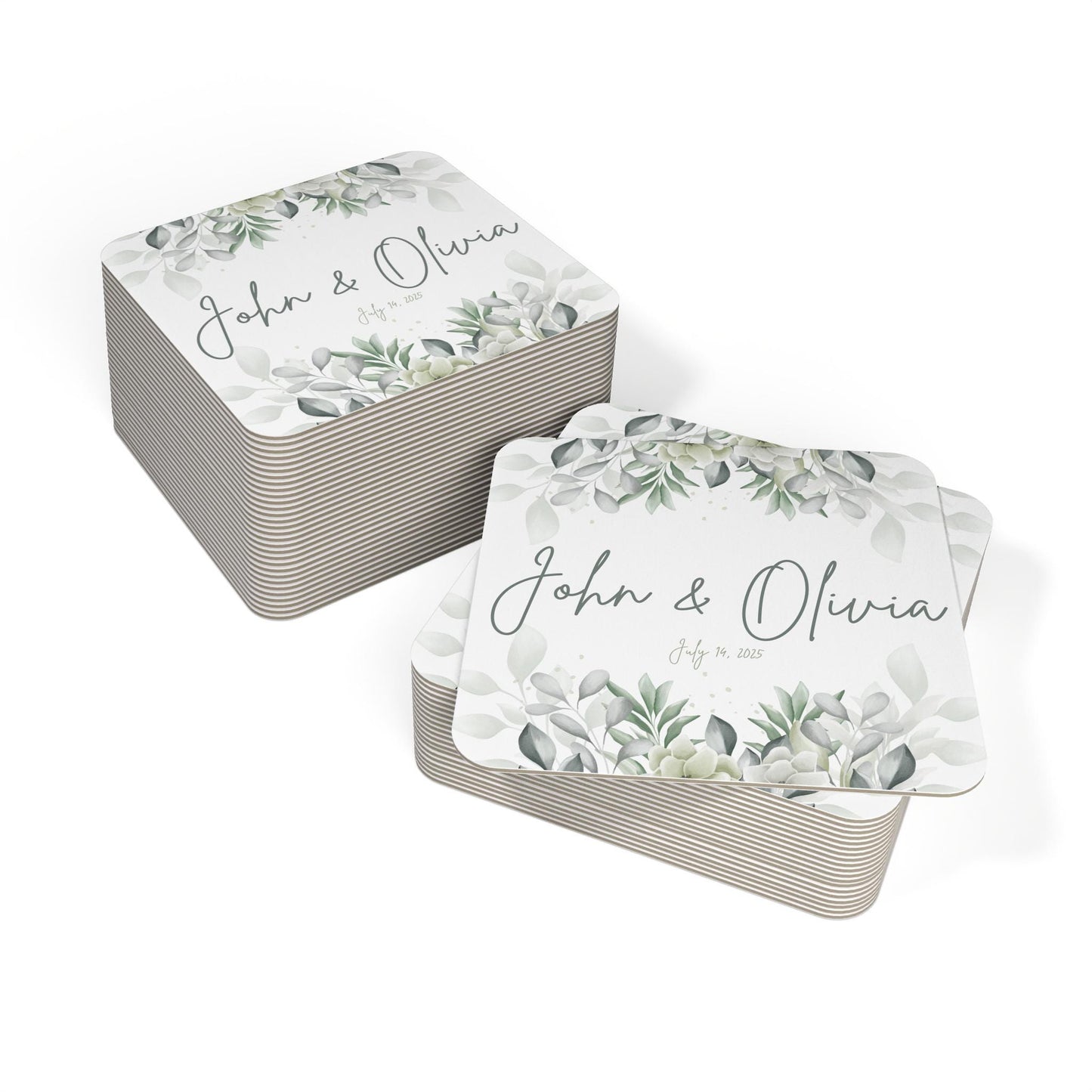 Elegant Personalized Coasters for Weddings and Home, Custom Name & Date Coaster Set, Bridal Shower Gift, Wedding Shower, Wedding Favors