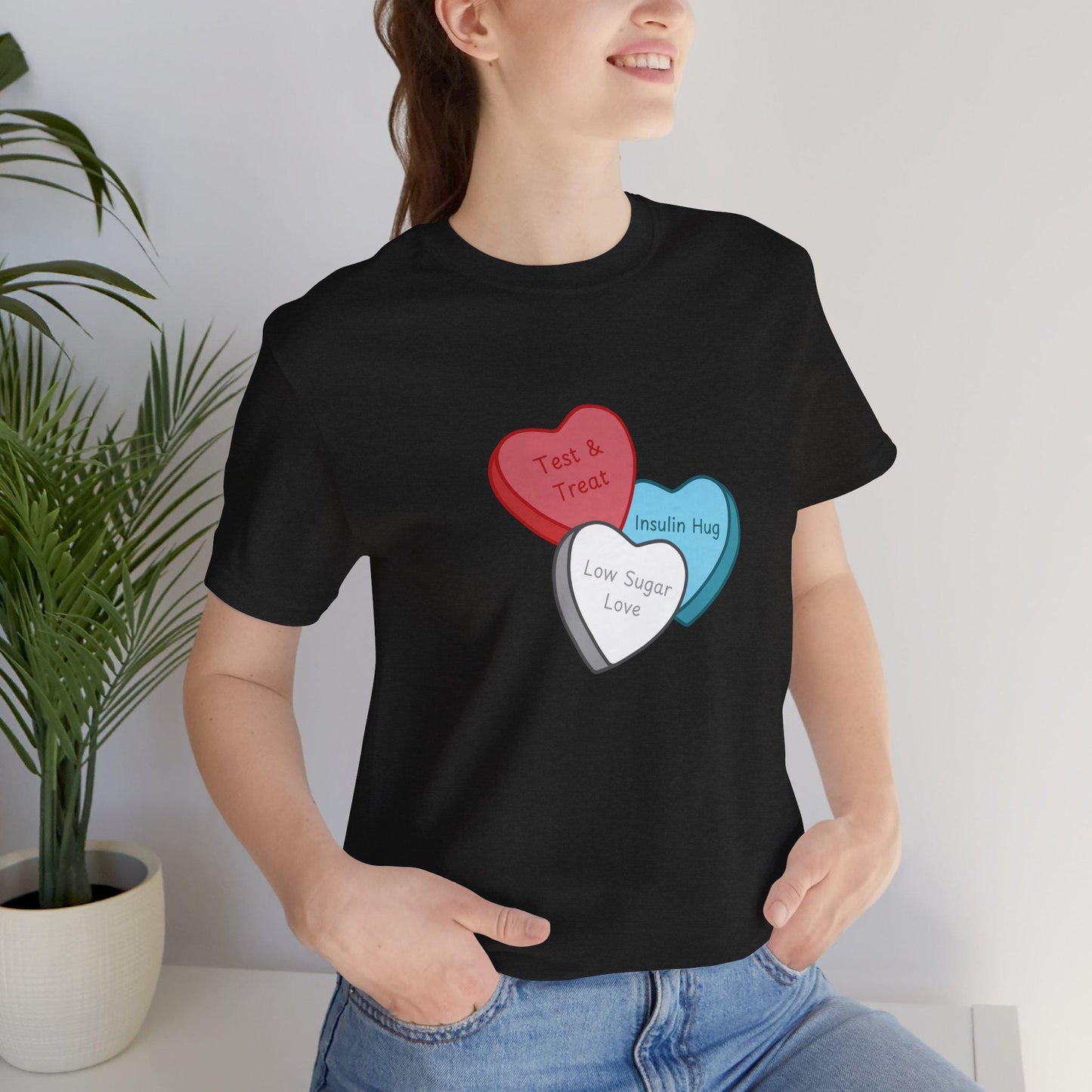 Conversation Hearts Diabetes Tee - 'Test & Treat, Insulin Hug, Low Sugar Love' - Perfect for Diabetics, Health Advocates, Gifts,