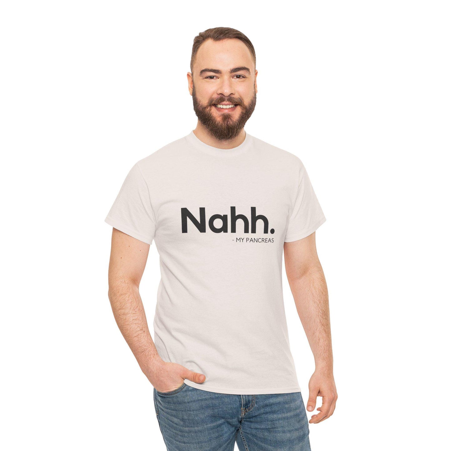 Funny Unisex Heavy Cotton Tee - 'Nahh. My Pancreas' T-Shirt, Gift for Diabetics, Humorous Diabetes Apparel, Casual Outing Tee, Comfortable
