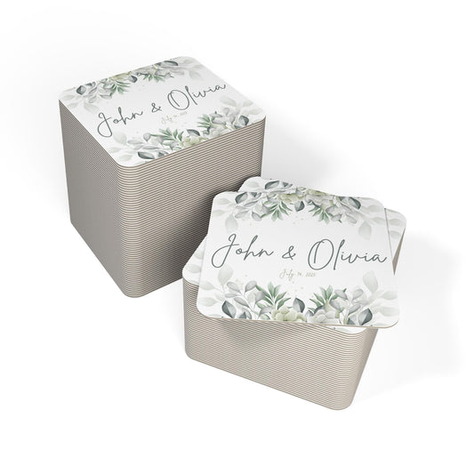 Elegant Personalized Coasters for Weddings and Home, Custom Name & Date Coaster Set, Bridal Shower Gift, Wedding Shower, Wedding Favors