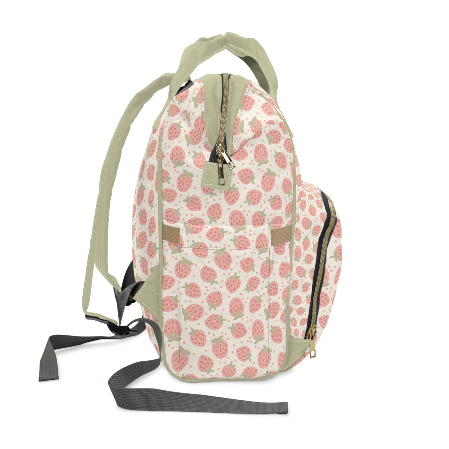 Personalized Strawberry Diaper Bag I Custom Name Baby Bag Backpack I Cute Floral Baby Shower Gift I Stylish Mommy Bag I Pink & Sage