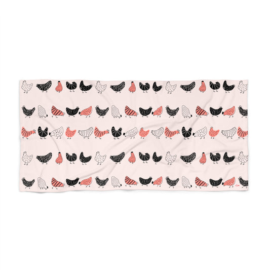 Roost & Ruffle Charming Chicken Pattern Beach Towel | Fun and Quirky Towel for Beach Trips, Pool Days, Picnics, Gifts for Farmers