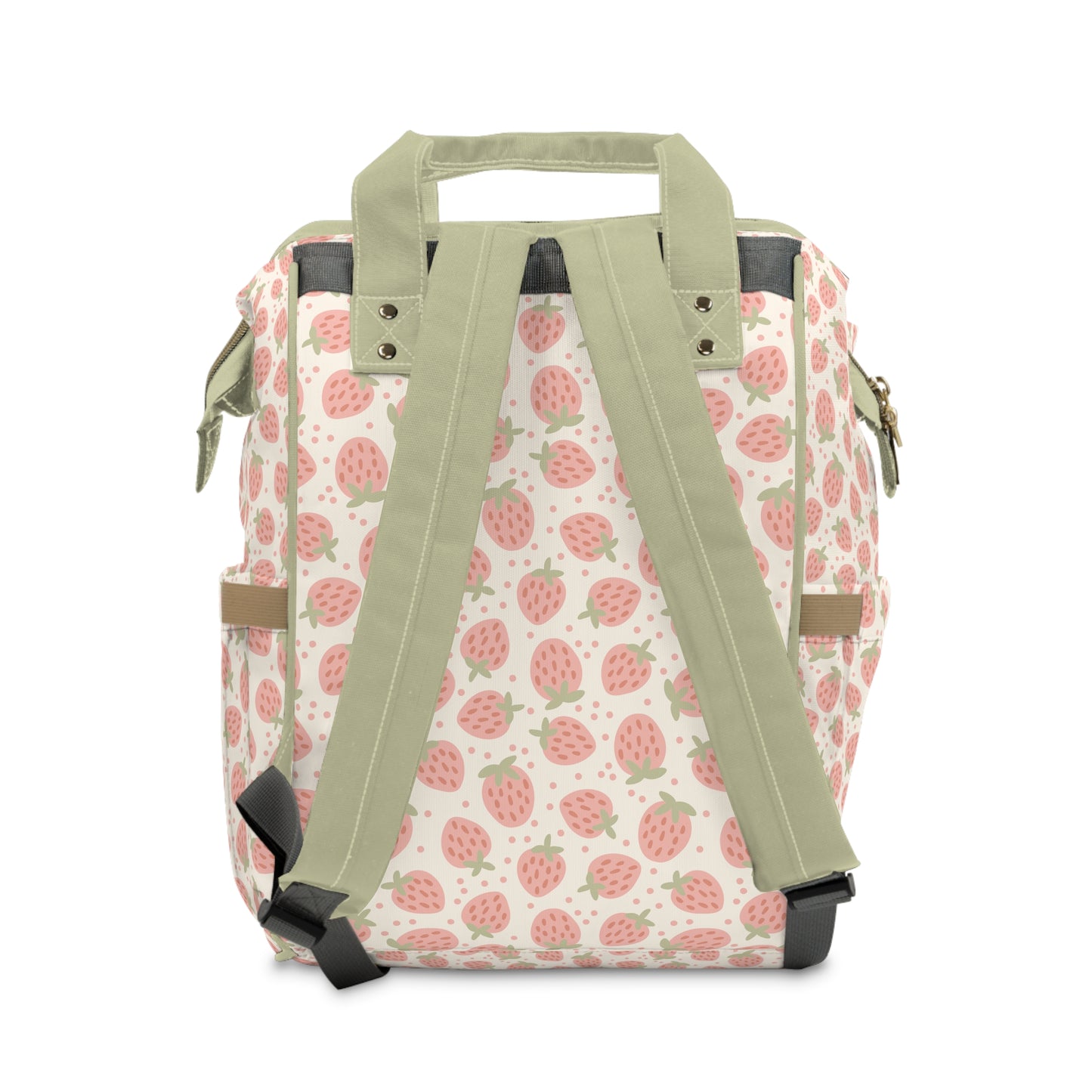 Personalized Strawberry Diaper Bag I Custom Name Baby Bag Backpack I Cute Floral Baby Shower Gift I Stylish Mommy Bag I Pink & Sage