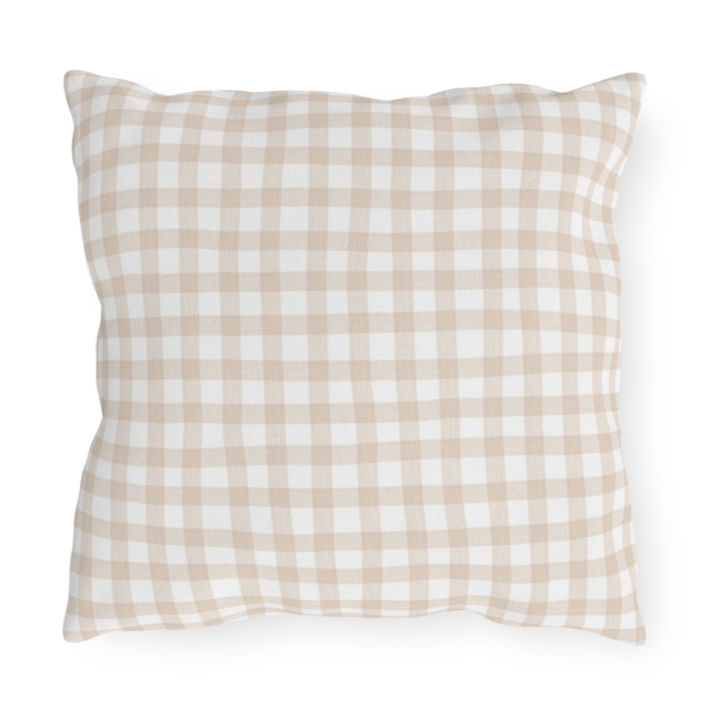 Monogram Plaid Outdoor Pillow | Beige Gingham Initial Accent