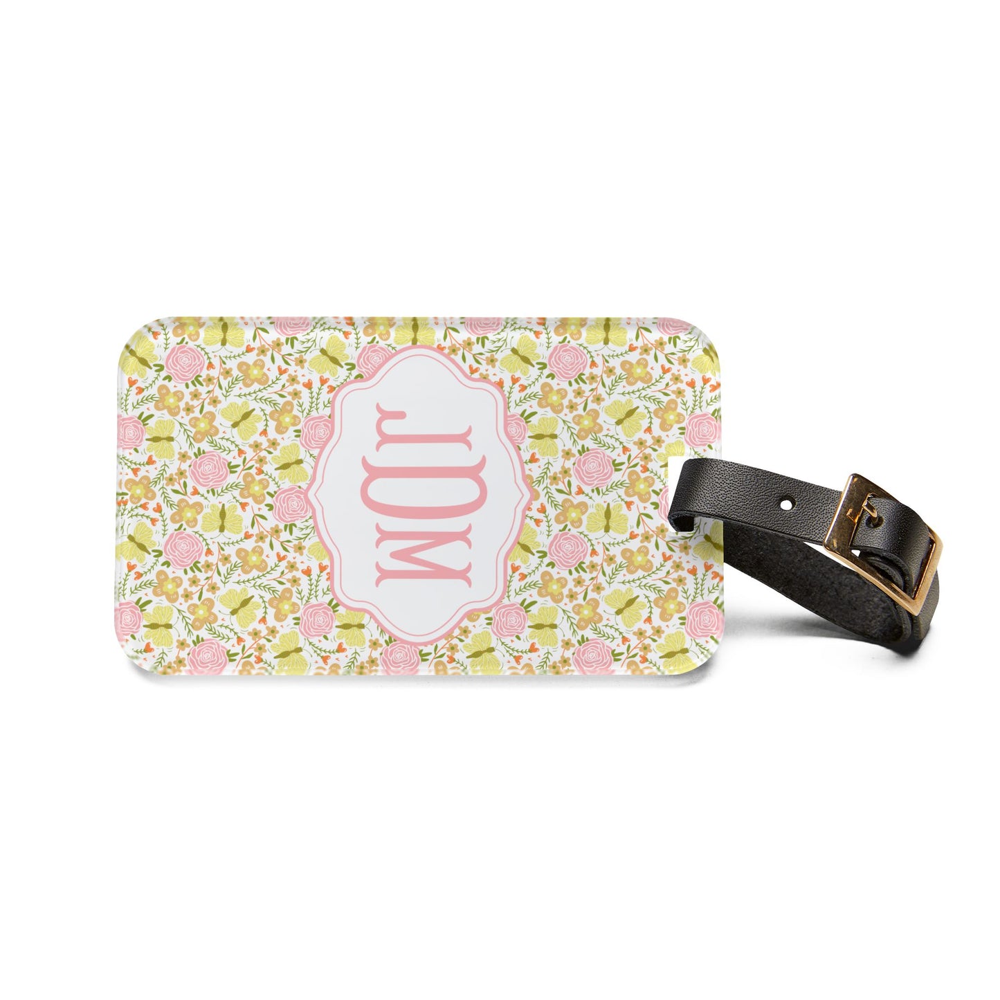 Pink Floral Monogram Luggage Tag | Personalized Initials