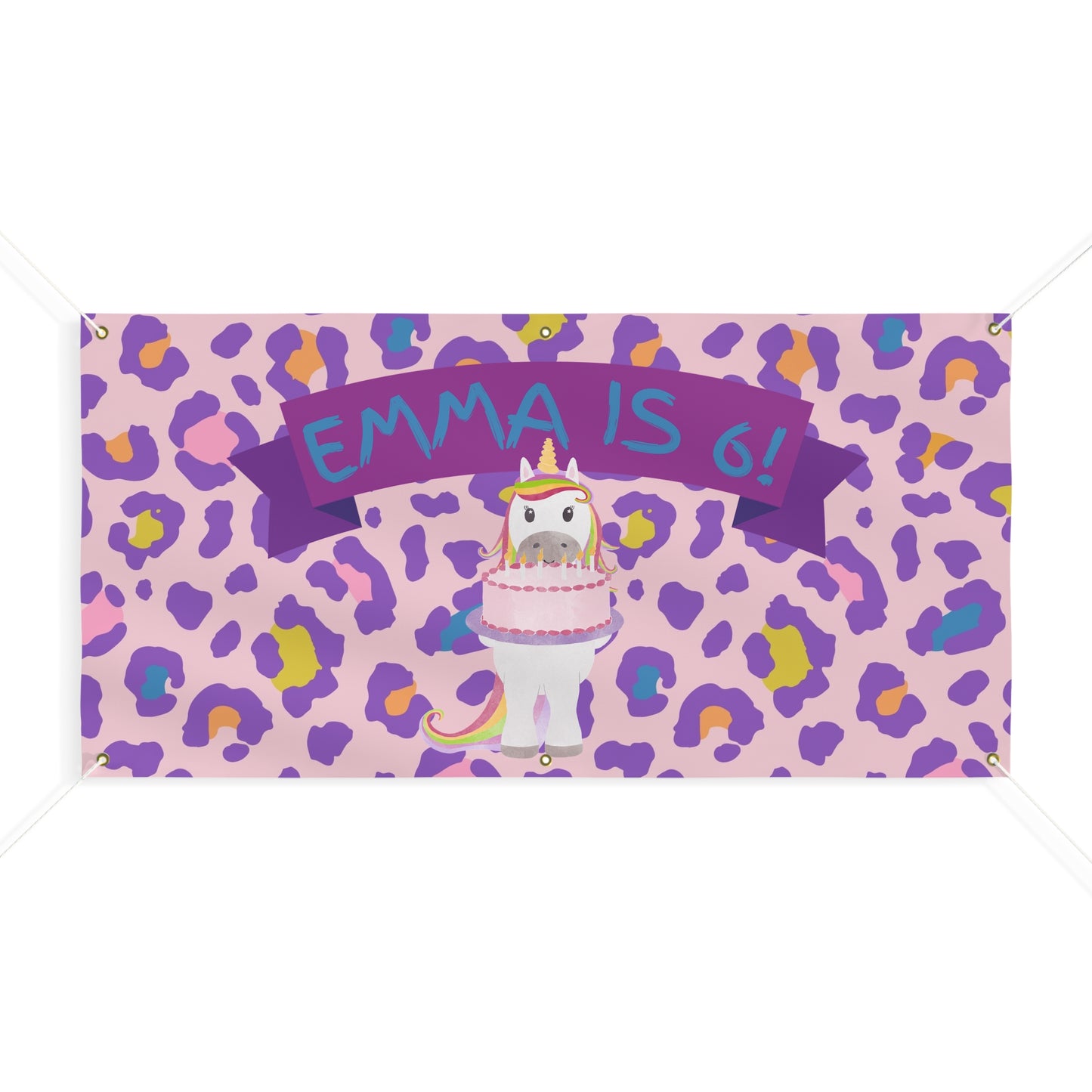 Unicorn Birthday Banner Matte Banner | Personalized Purple Leopard Print