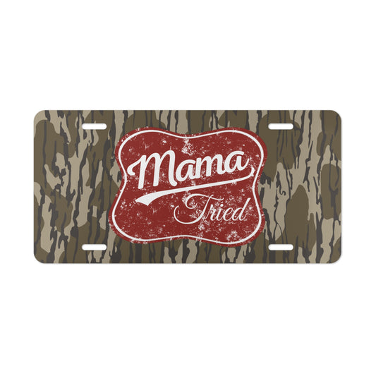 Mama Tried Bottom Land camo vanity plate | camo background, distressed red badge