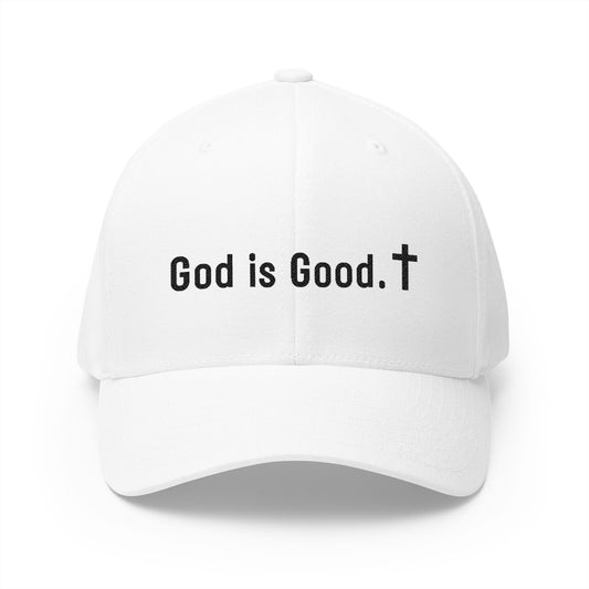 Embroidered Cap - "God is Good" White Baseball Hat