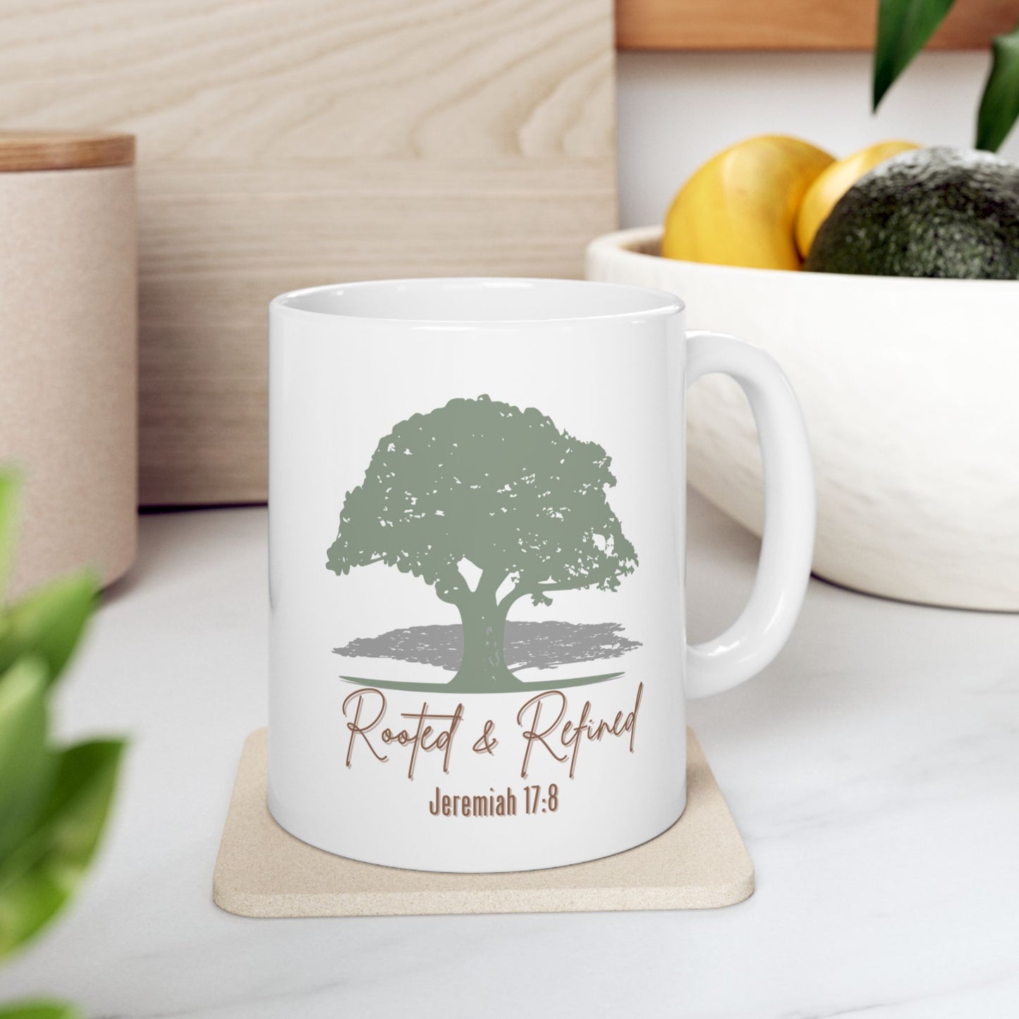 Rooted & Refined - Jeremiah 17:8 Rustic Tree Ceramic Mug - 11oz & 15oz - Perfect for Nature Lovers & Cozy Mornings