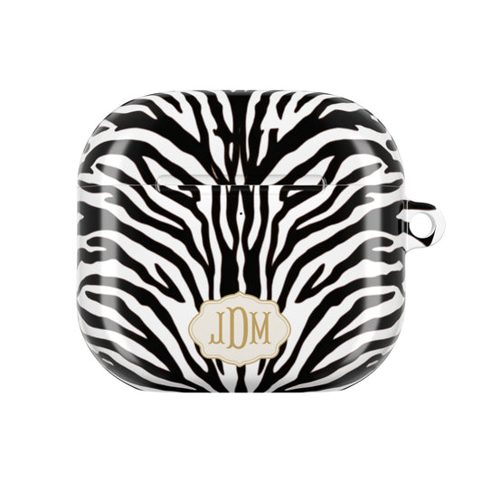 Zebra Stripes Monogram AirPod Cases | Black White Animal Print