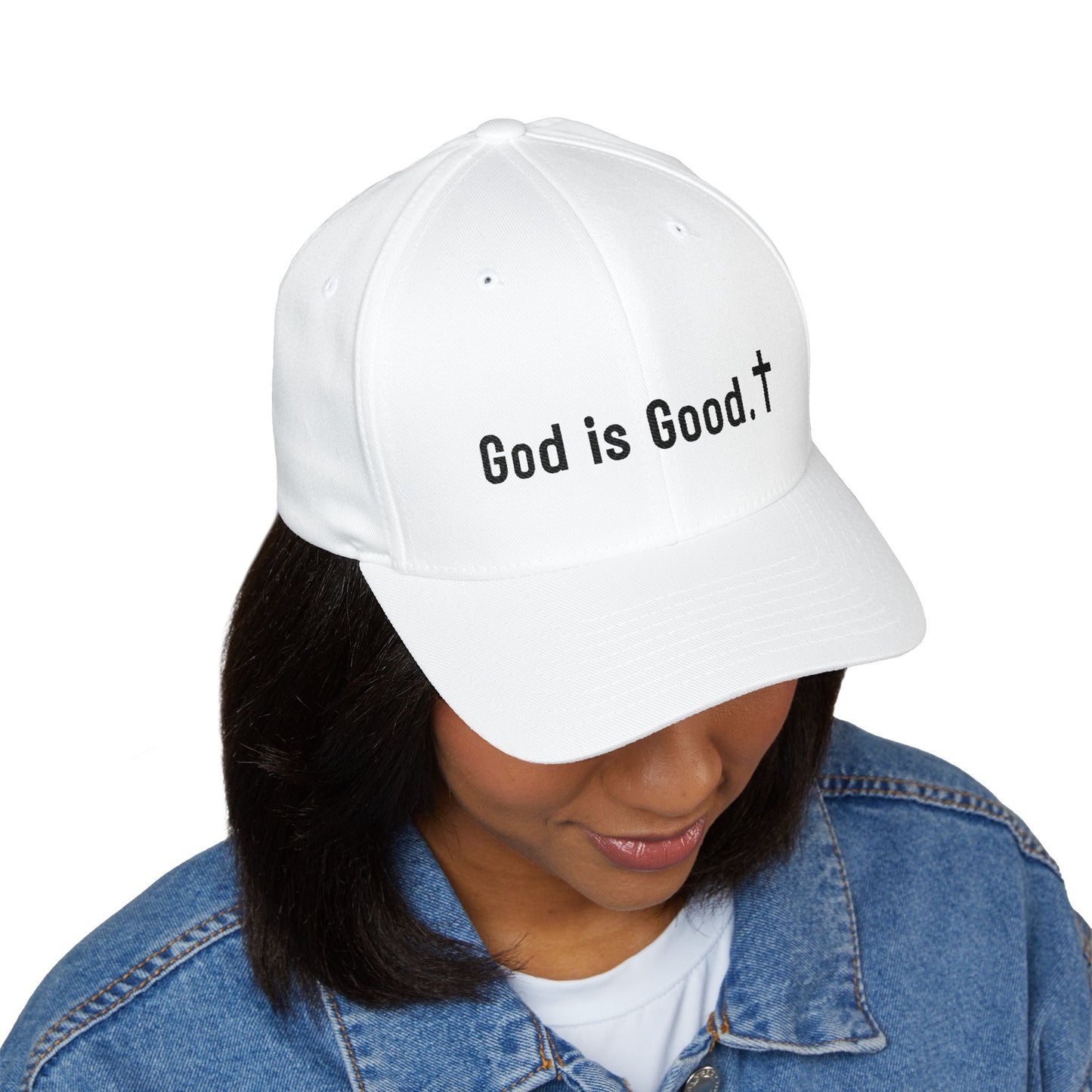 Embroidered Cap - "God is Good" White Baseball Hat