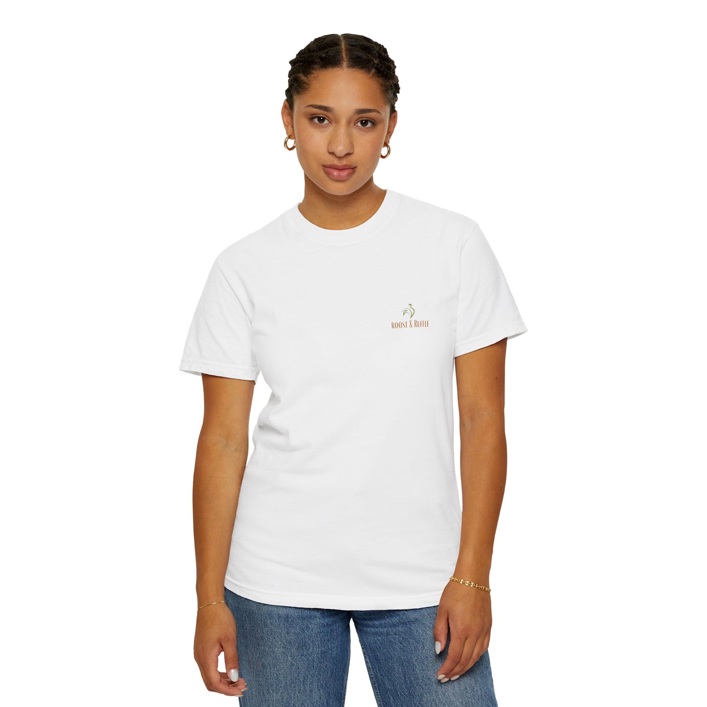 Roost & Ruffle "Stay Unruffled" T-Shirt, Garment-Dyed Tee, Funny Chicken Shirt, Casual Unisex Top