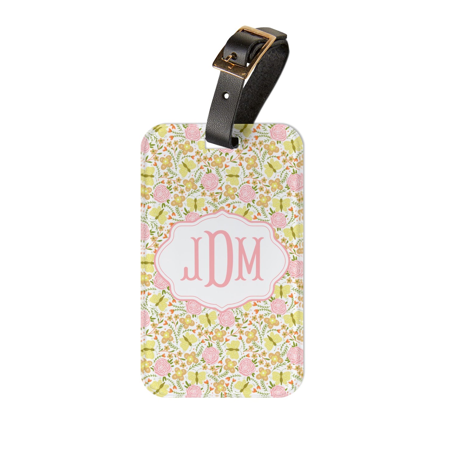 Pink Floral Monogram Luggage Tag | Personalized Initials