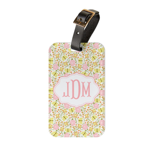 Pink Floral Monogram Luggage Tag | Personalized Initials