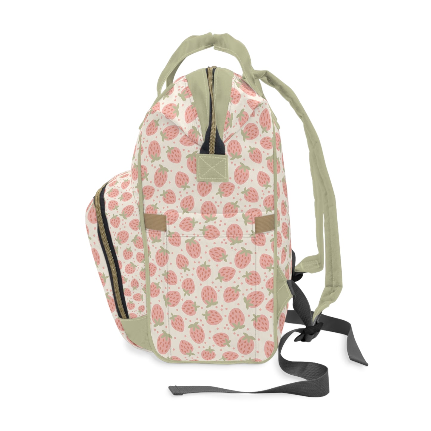 Personalized Strawberry Diaper Bag I Custom Name Baby Bag Backpack I Cute Floral Baby Shower Gift I Stylish Mommy Bag I Pink & Sage