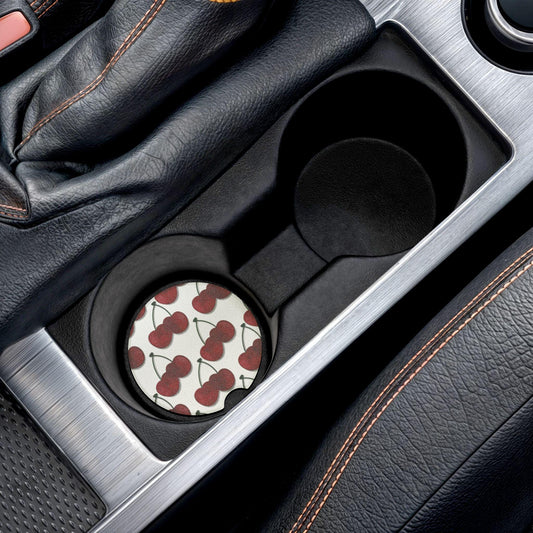 Cherry Pattern Soapstone Car Coaster | Cute Car Accessory, Gift for Drivers, Summer Decor, Automotive Charm, Eco-Friendly Car Gift