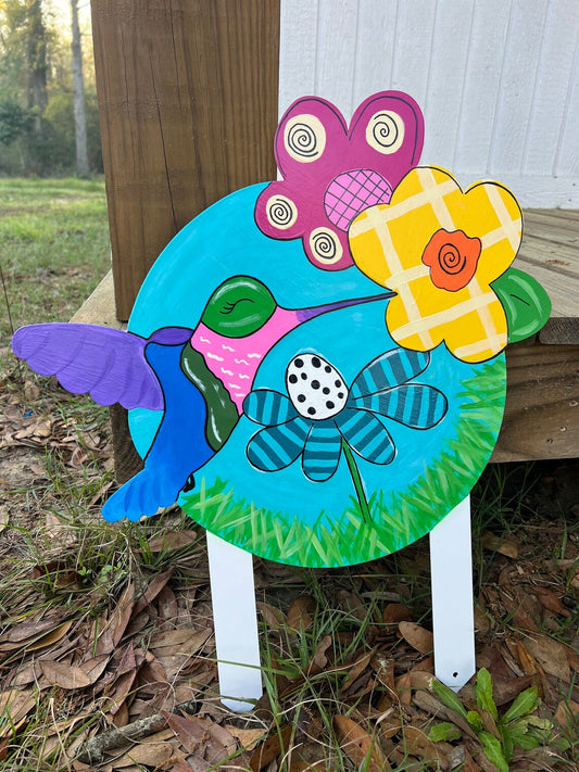 Hummingbird Welcome Yard Stake